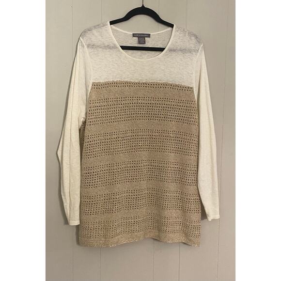 Beachy‎ Coastal Grandma Beige White Open Knit Crochet Lightweight Sweater 1X - Picture 1 of 8
